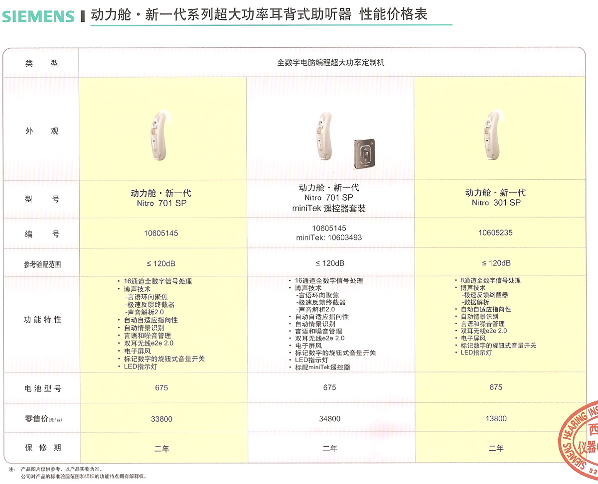 西门子动力舱301SP|701SP助听器价格表